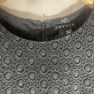 Theory Gwideen Black/Black Embroidered Sleeveless Sheath Dress Sz 4